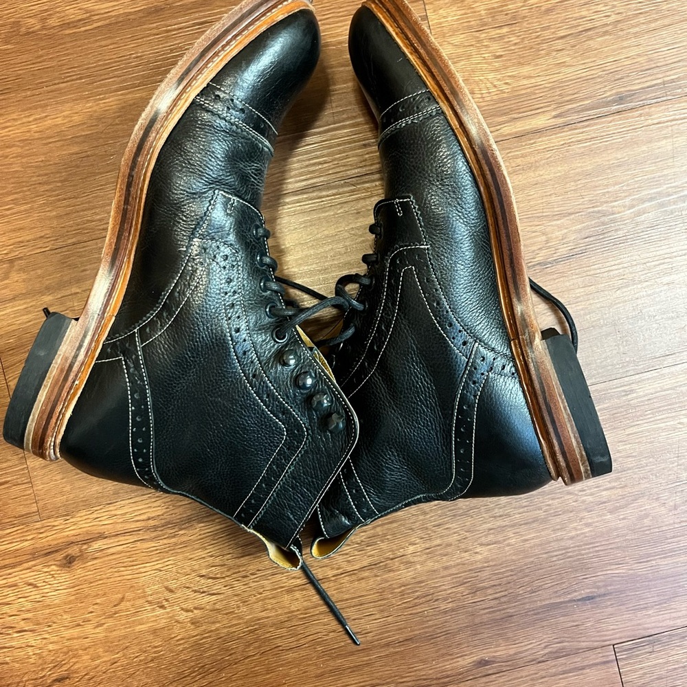 Stacy Adams Brockton Cap Toe Lace Boot 11D Black OLD MAN COMFORT pre-owned - Picture 2 of 11